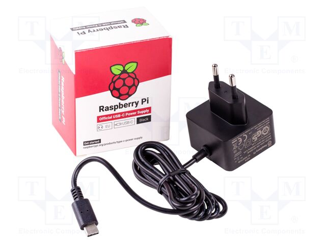 KSA-15E-051300-HE USB-C PSU EU BLACK – Raspberry Pi – Netzteil; schwarz; 1,5m; 100÷240VAC; 3A; Aus: USB C; 5,1VDC; 15W
