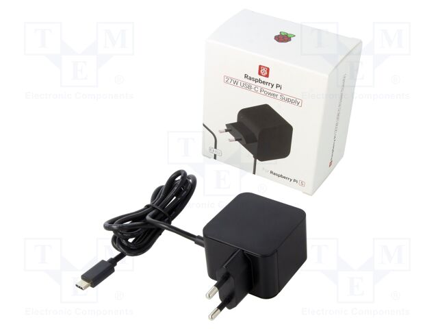 RPI 27W USB-C POWER SUPPLY BLACK EU – Raspberry Pi – Netzteil; schwarz; 1,2m; 100÷240VAC; 5A; Aus: USB C; 5,1VDC; 27W