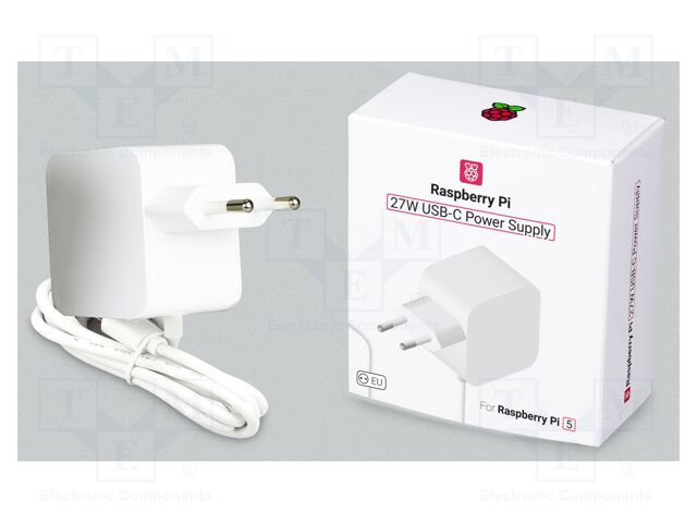 RPI 27W USB-C POWER SUPPLY WHITE EU – Raspberry Pi – Netzteil; weiss; 1,2m; 100÷240VAC; 5A; Aus: USB C; 5,1VDC; 27W